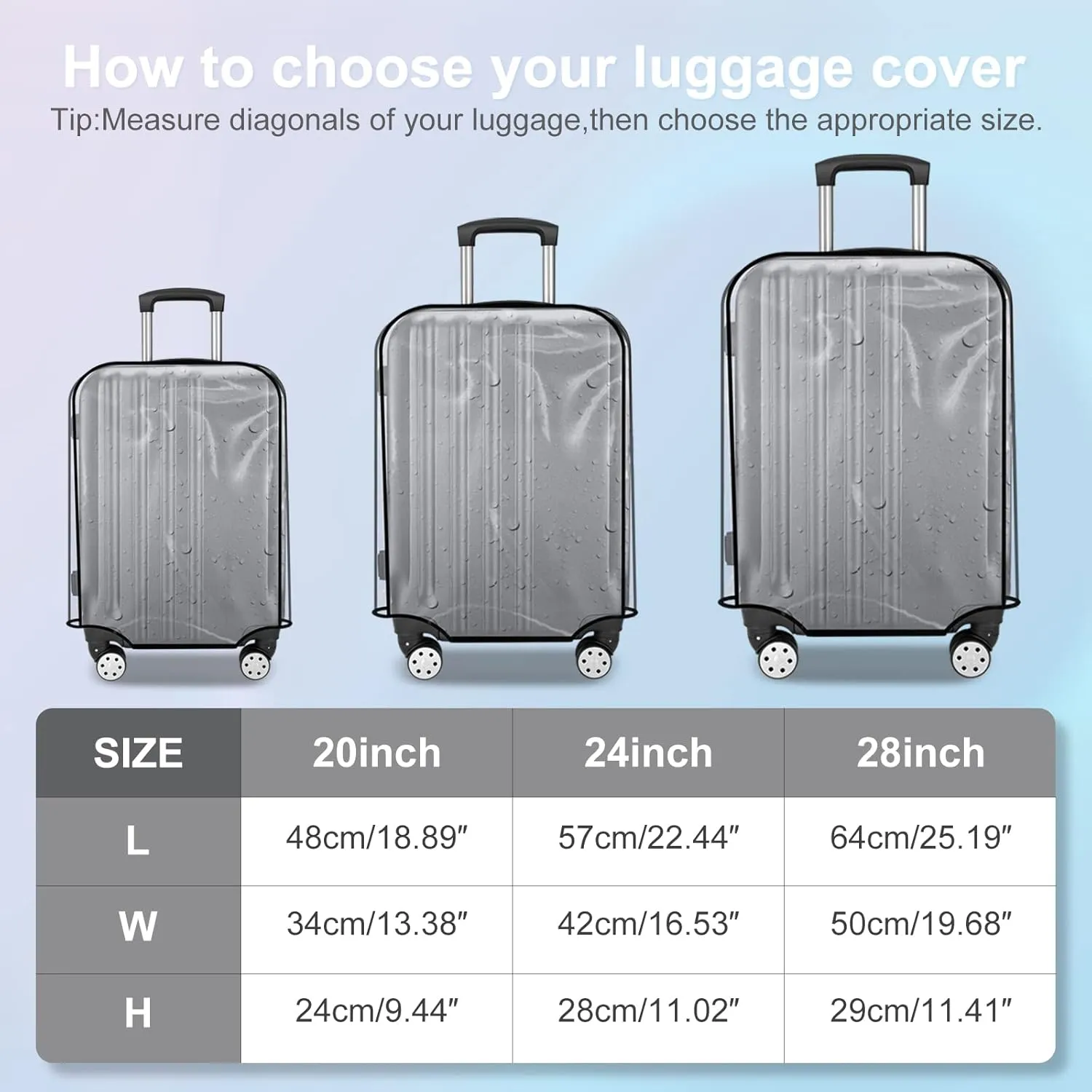 3 Pieces Clear Luggage Cover for Suitcase TSA Approved PVC Waterproof Suitcase Protectors Fits 20 24 28 Inch, Travel Essentials Accessories