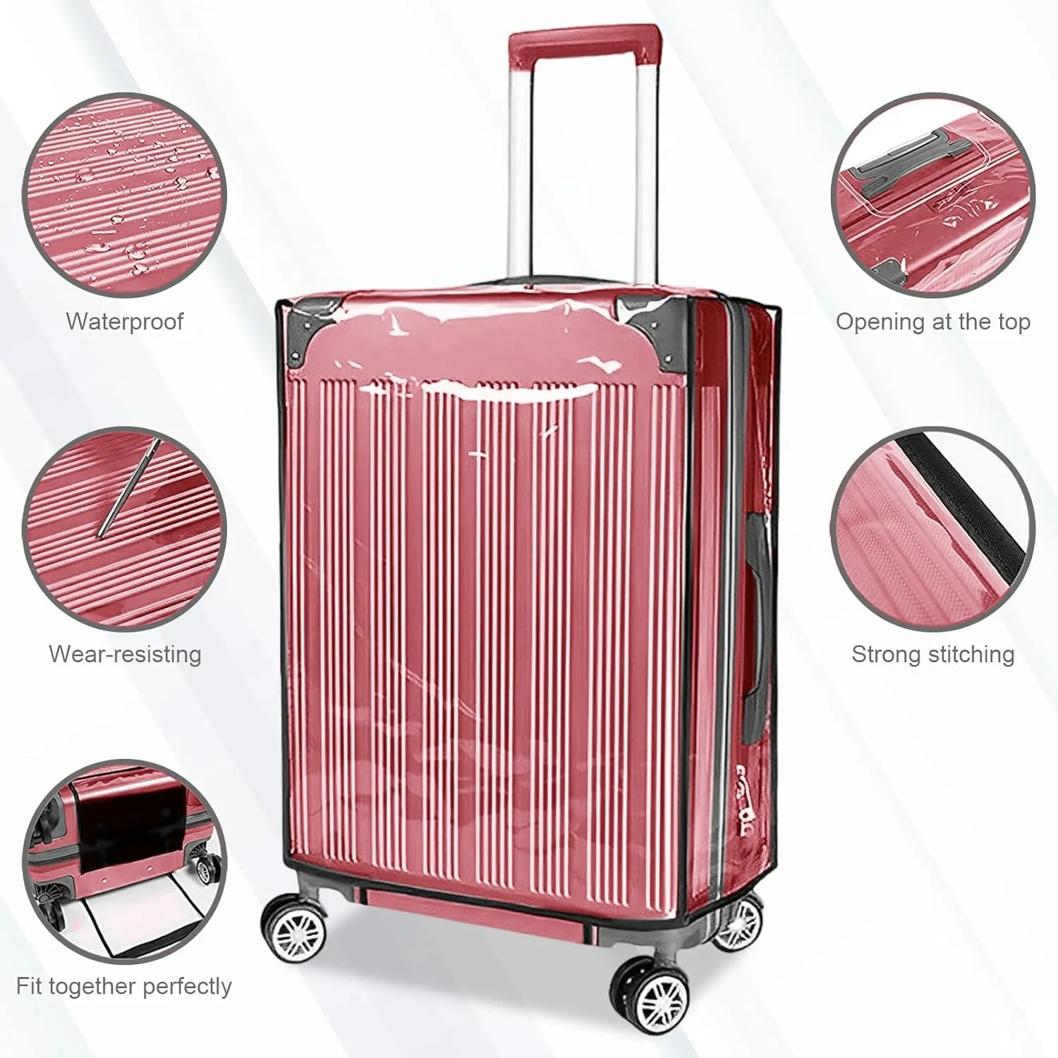 3 Pieces Clear Luggage Cover for Suitcase TSA Approved PVC Waterproof Suitcase Protectors Fits 20 24 28 Inch, Travel Essentials Accessories