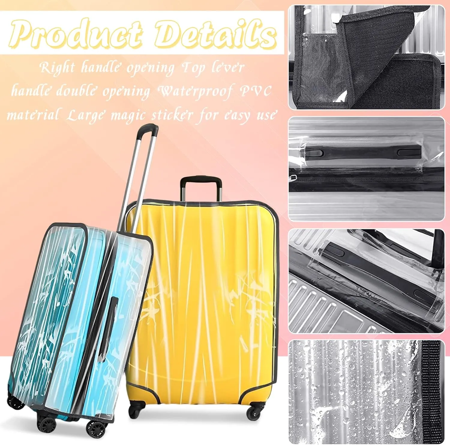 3 Pieces Clear Luggage Cover for Suitcase TSA Approved PVC Waterproof Suitcase Protectors Fits 20 24 28 Inch, Travel Essentials Accessories