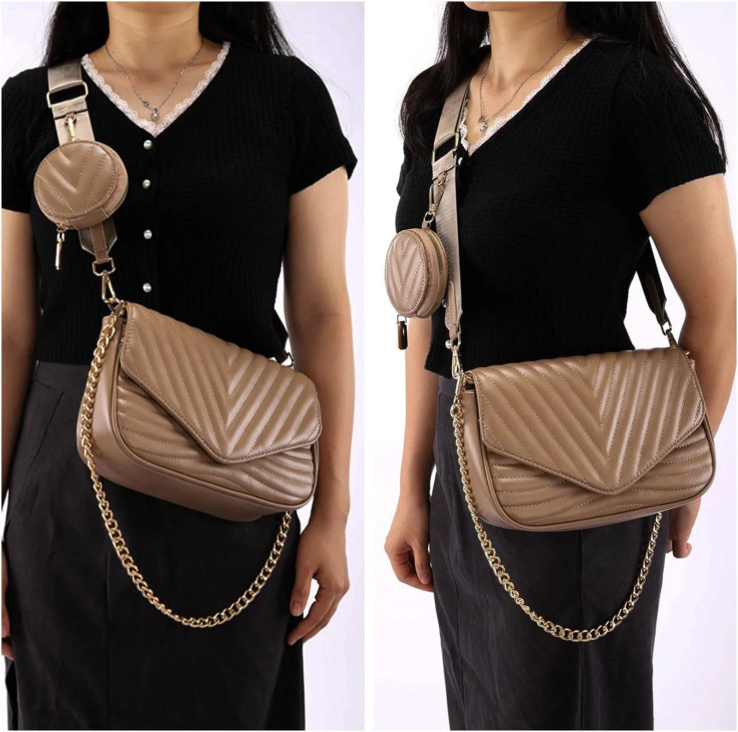 Ayliss Women Multipurpose Small/Medium Crossbody Bags Shoulder Handbag Coin Purse Trendy Clutch Evening Bag PU Leather Chain