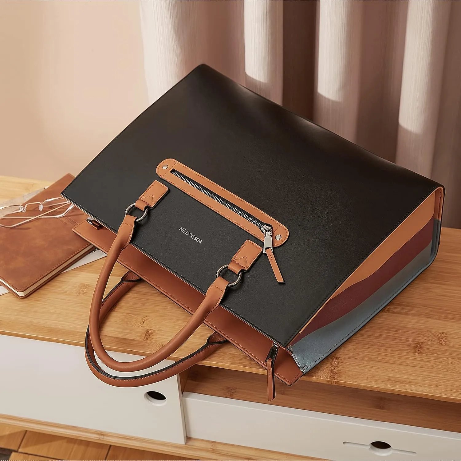 BOSTANTEN Leather Laptop Briefcase for Women Shoulder Bag 15.6 Inch Business Computer Work Tote