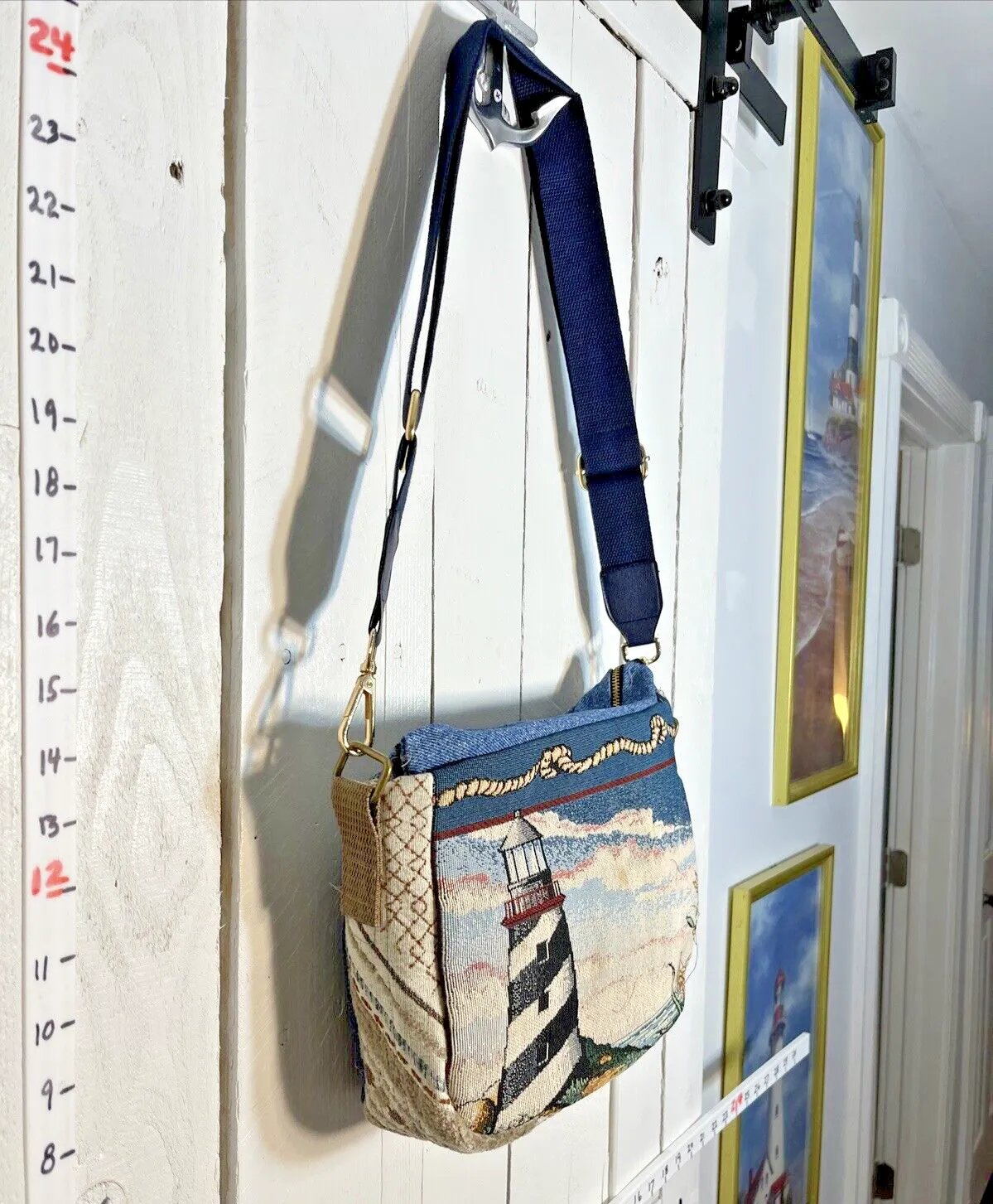 Carla Handmade Upcycled Handbag Lighthouse Tapestry  denim (C804-21)