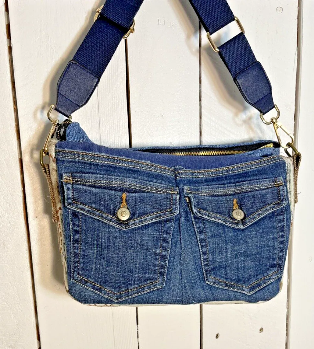 Carla Handmade Upcycled Handbag Lighthouse Tapestry  denim (C804-21)