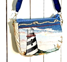 Carla Handmade Upcycled Handbag Lighthouse Tapestry  denim (C804-21)