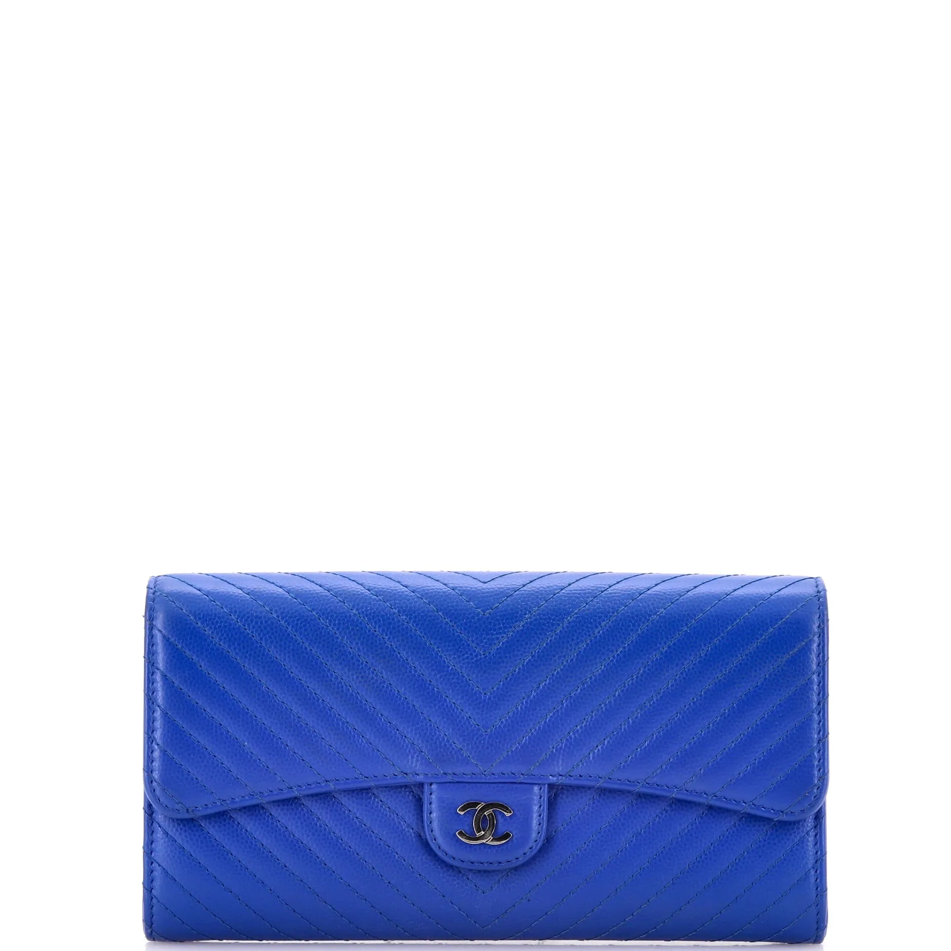 CC Gusset Classic Flap Wallet Chevron Caviar Long