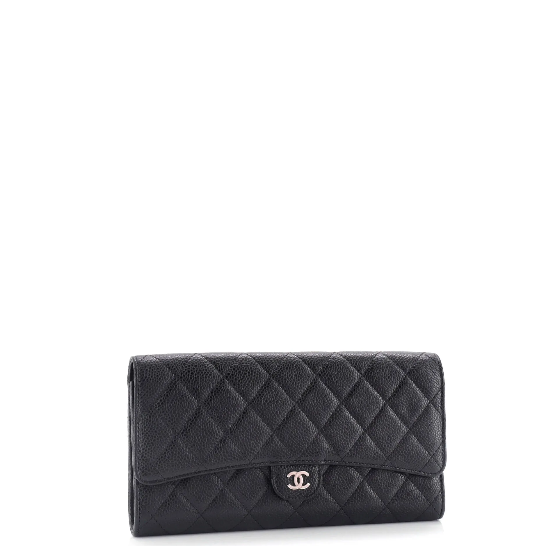 CC Gusset Classic Flap Wallet Quilted Caviar Long