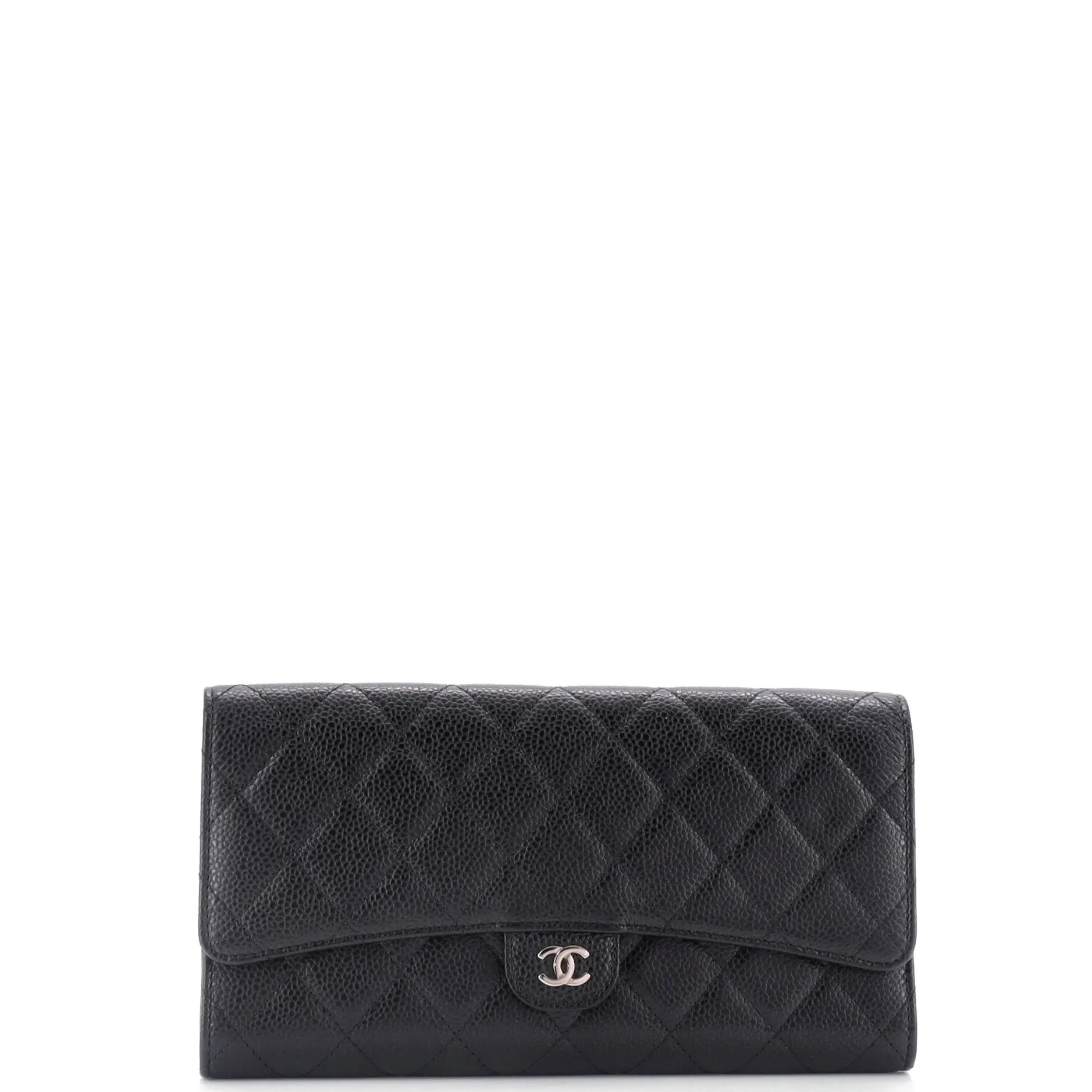 CC Gusset Classic Flap Wallet Quilted Caviar Long
