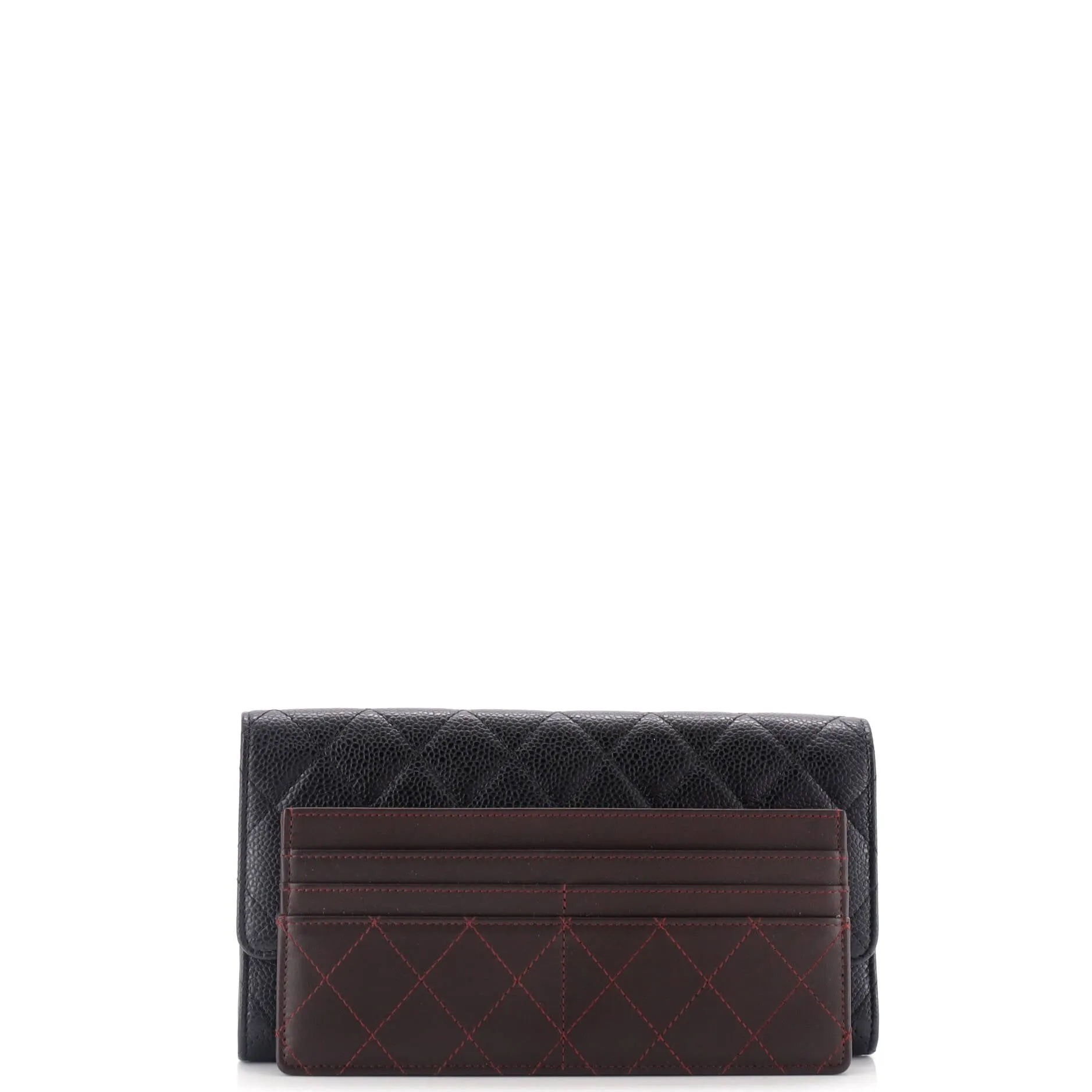 CC Gusset Classic Flap Wallet Quilted Caviar Long
