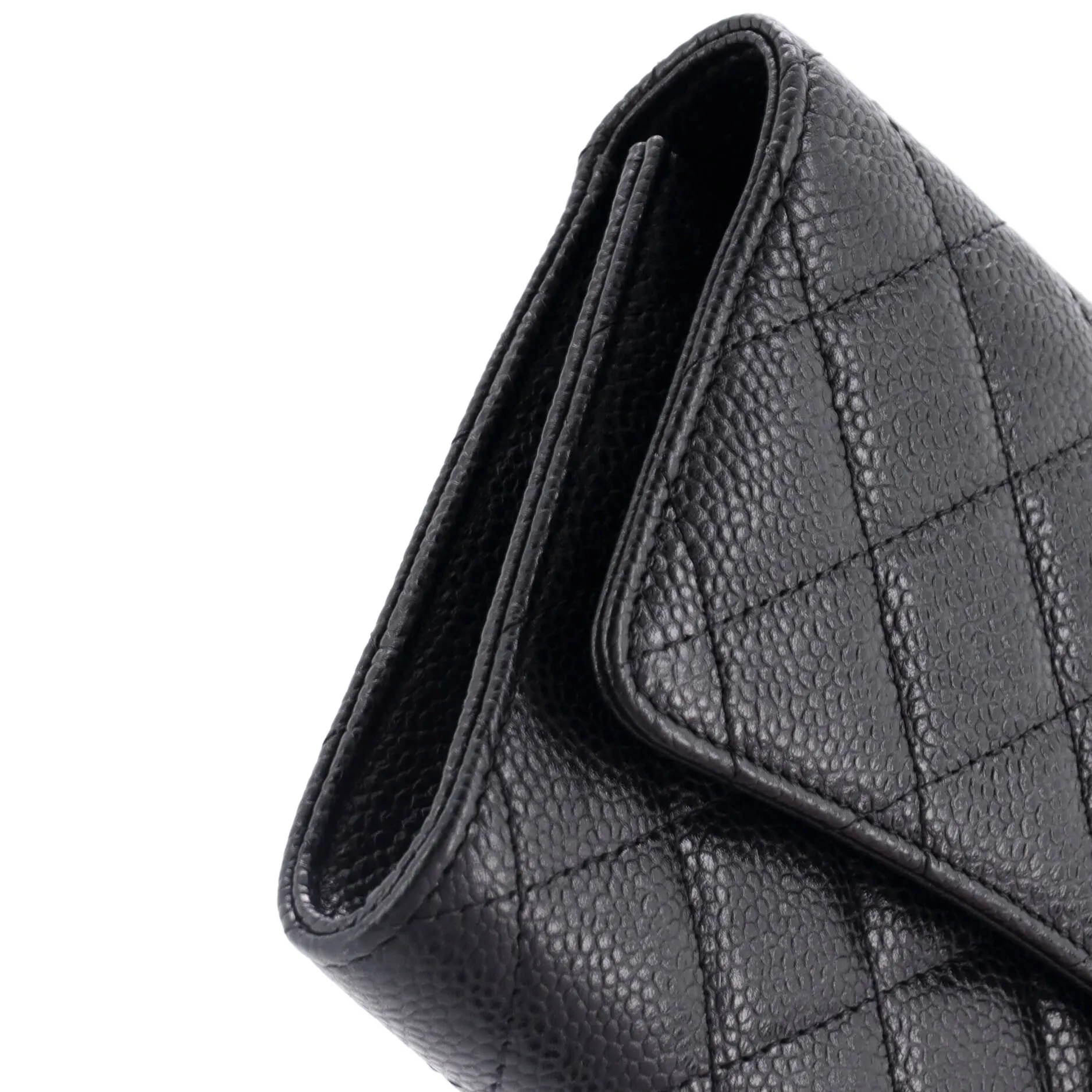 CC Gusset Classic Flap Wallet Quilted Caviar Long