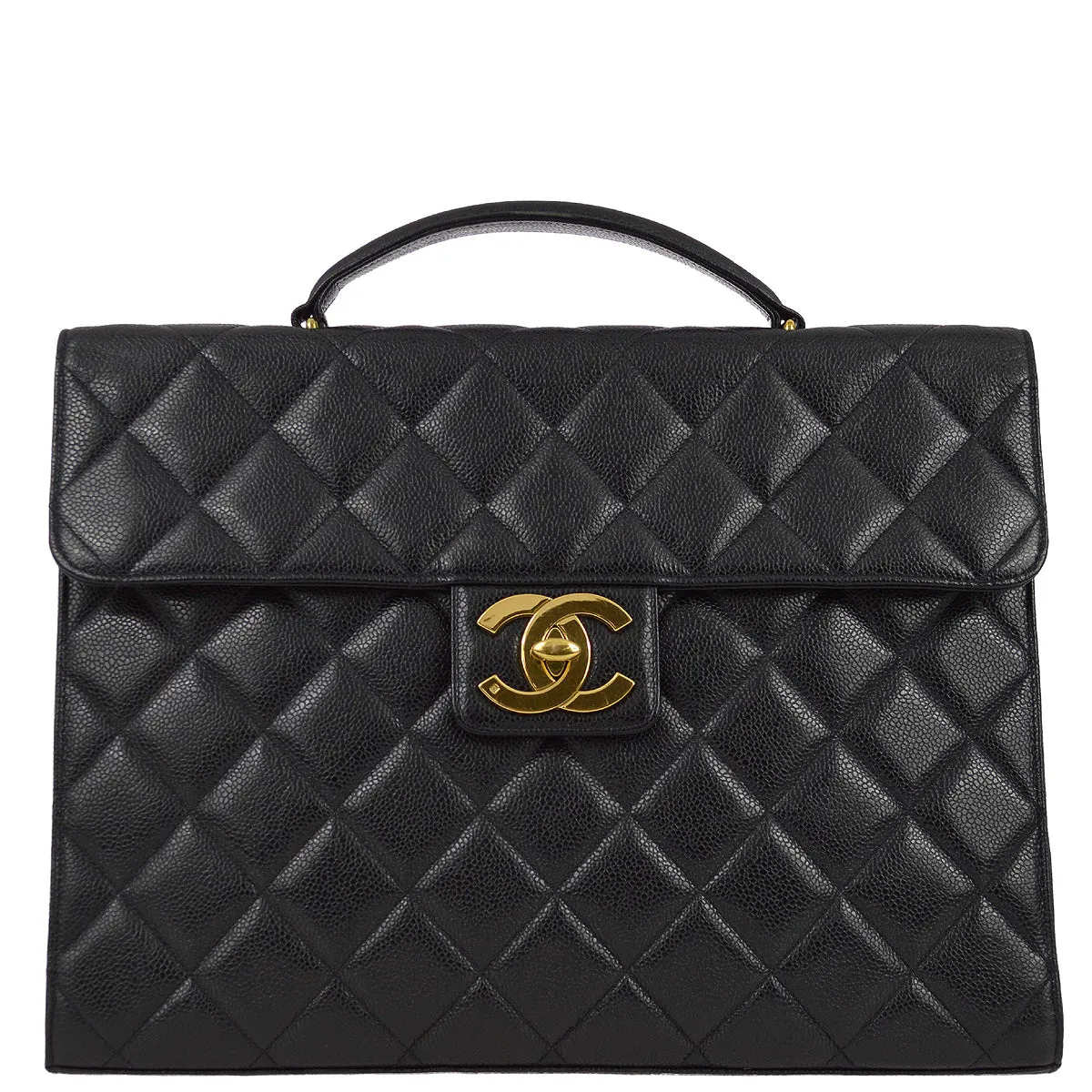 Chanel 1994-1996 Black Caviar Briefcase Business Handbag