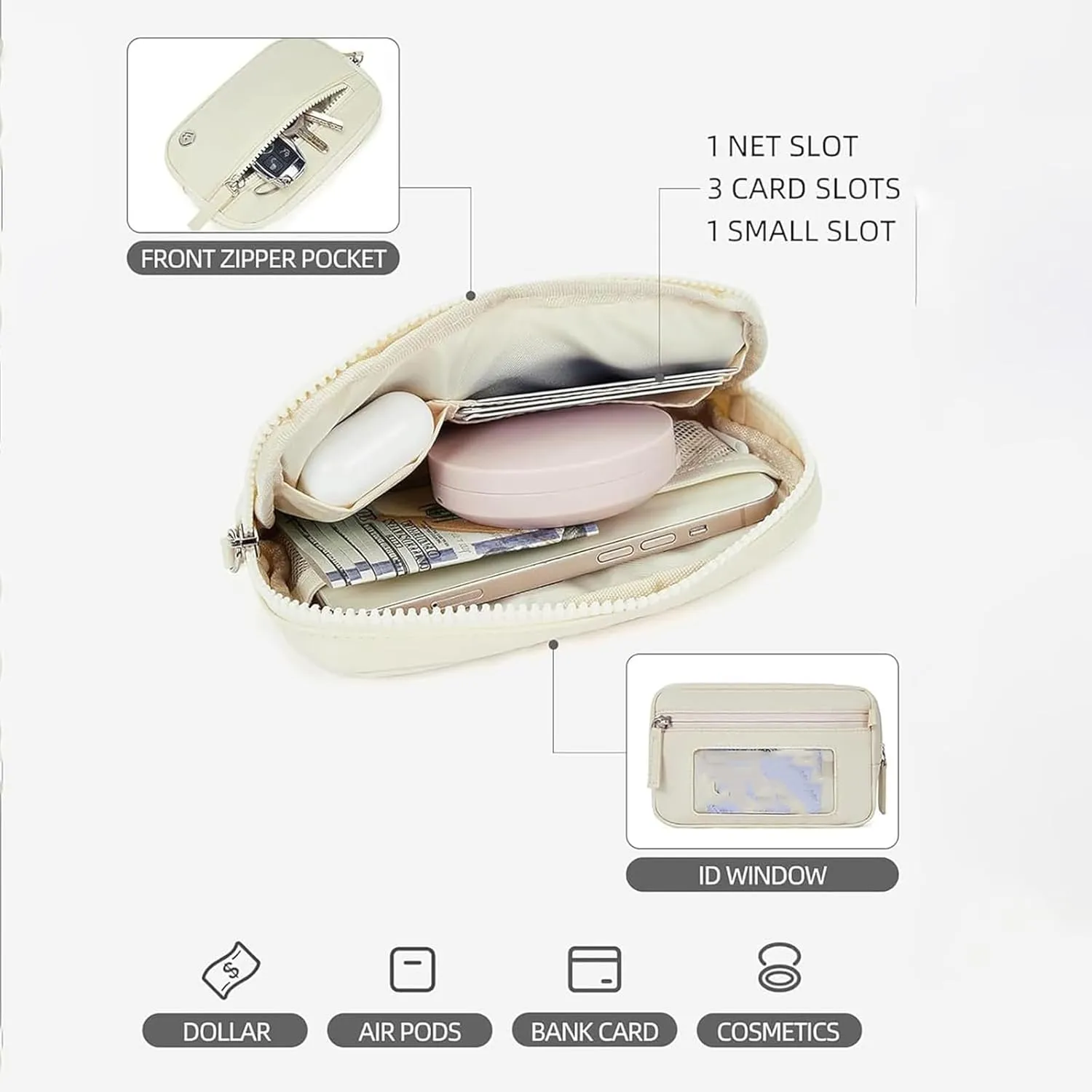 Convely Essential Wristlet, Wristlet Wallets for Women with 3 Zipper Purse, Nylon Quilted Wallet, Small Wristlet Pouch