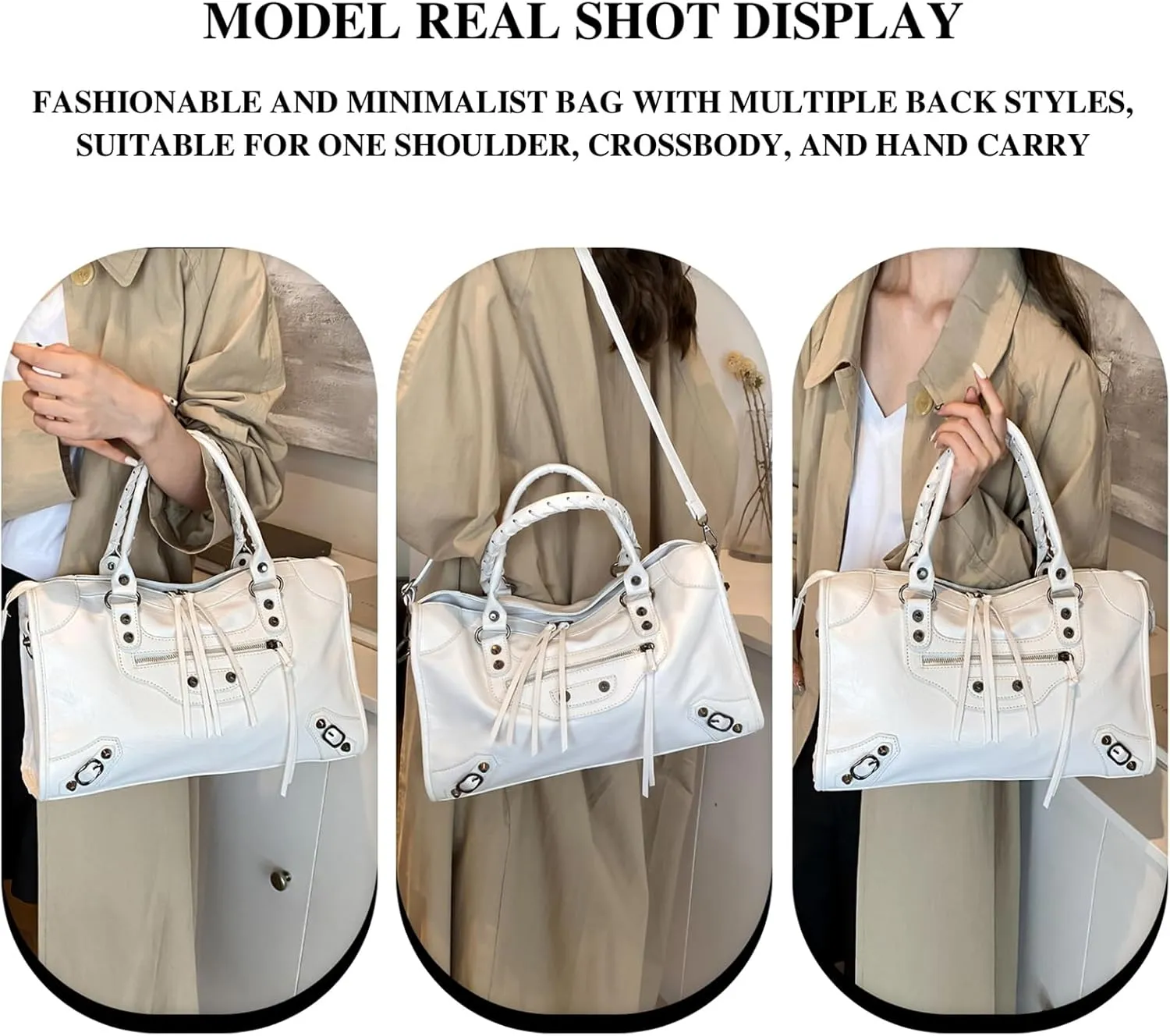 Crossbody Tote Bag for Women  Rivet Studded Hobo Shoulder Purse, Trendy Goth Work Boston Bag