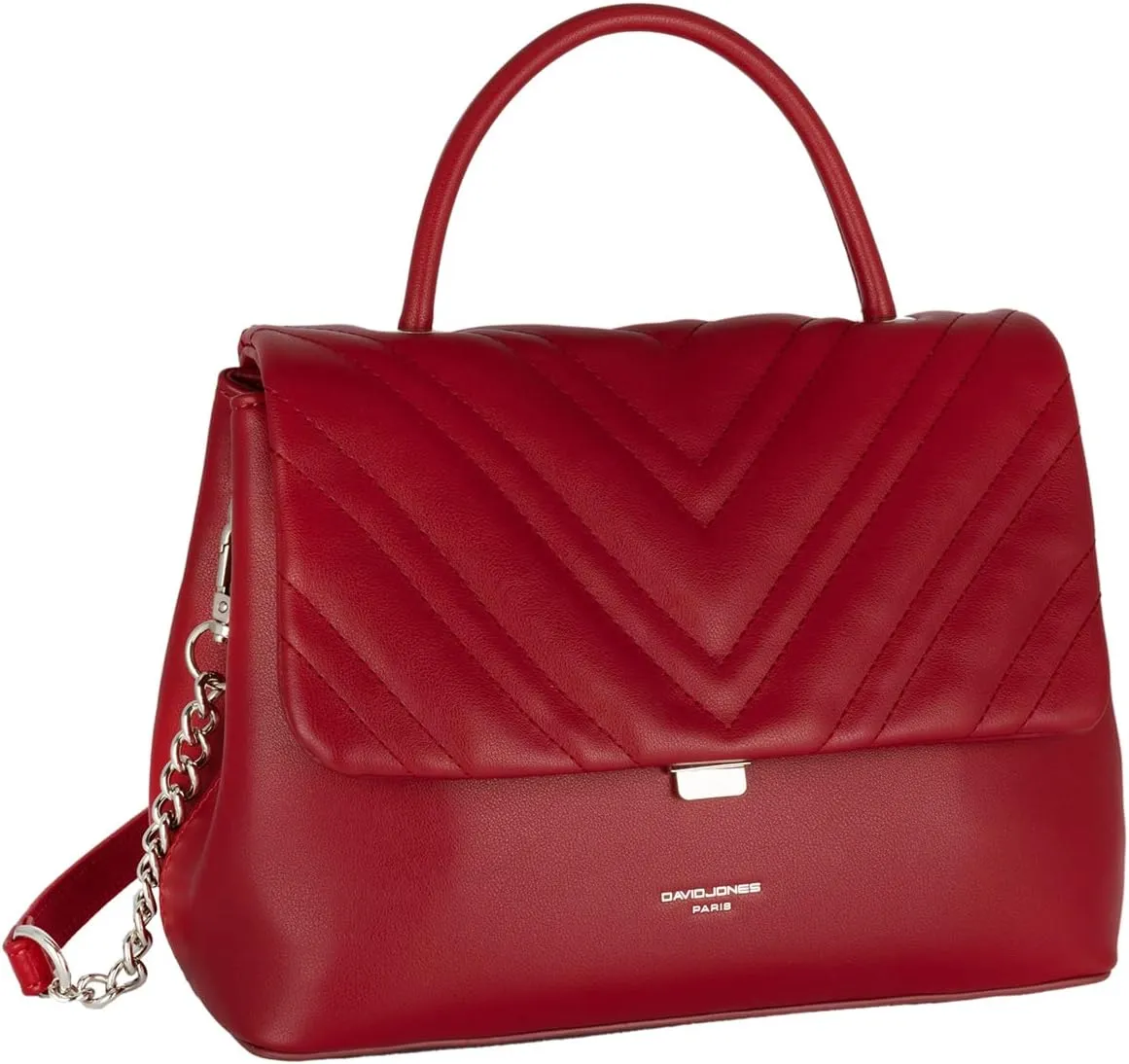David Jones - Women's Shoulder Bag - Women's Handbag Quilted PU Leather - Quilted Pattern Bag Medium Shoulder Bag - Top Handle Handbag Elegant Satchel Crossbody Bag Fashion Party, red, Elegant