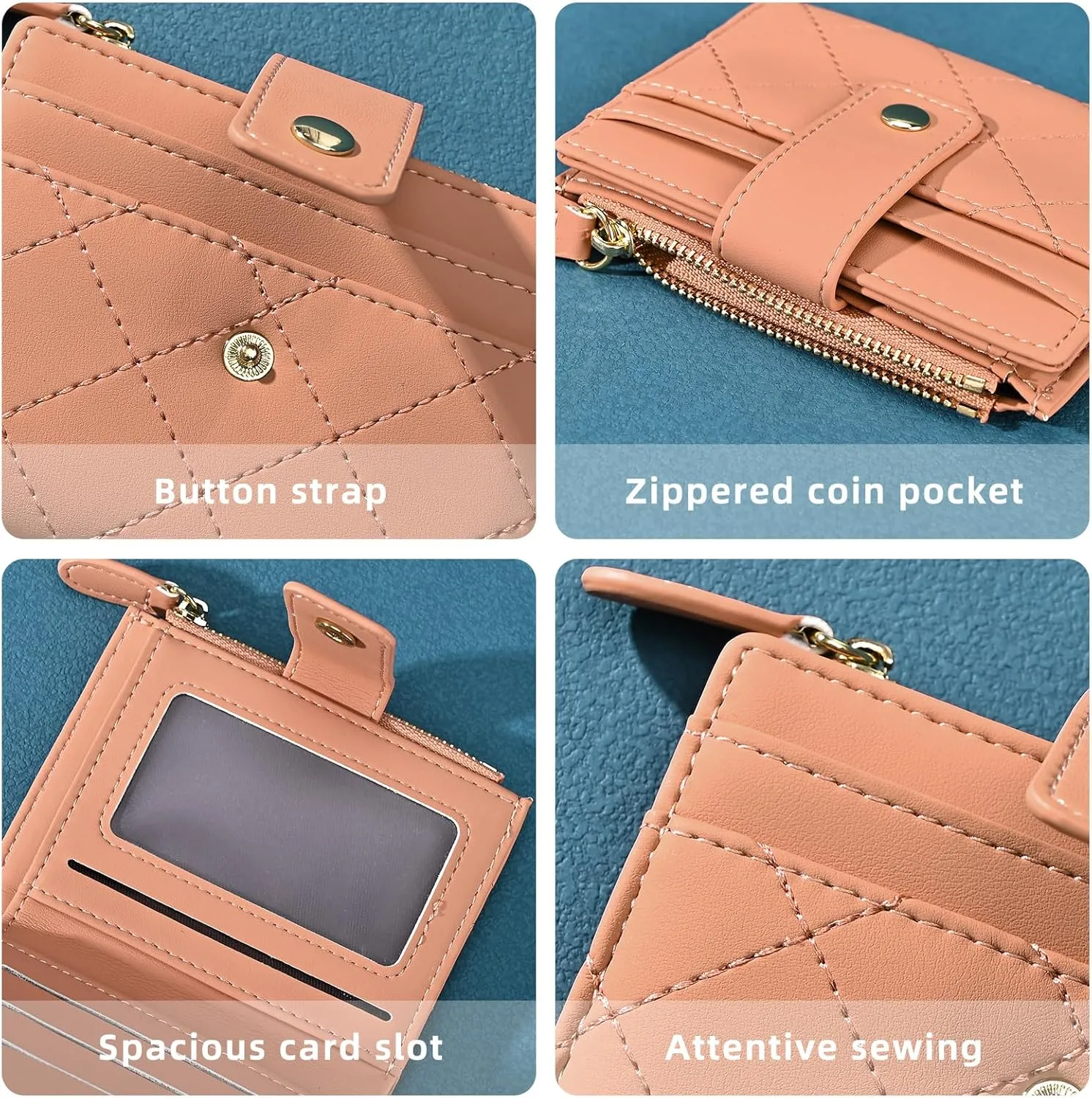 Denovin Wallet Women, Small Cute Card Wallets for Woman, Bifold Credit Business Card Coin Holder with Zipper Purse Pocket for Cash, Key, Change, ID Card, Pink