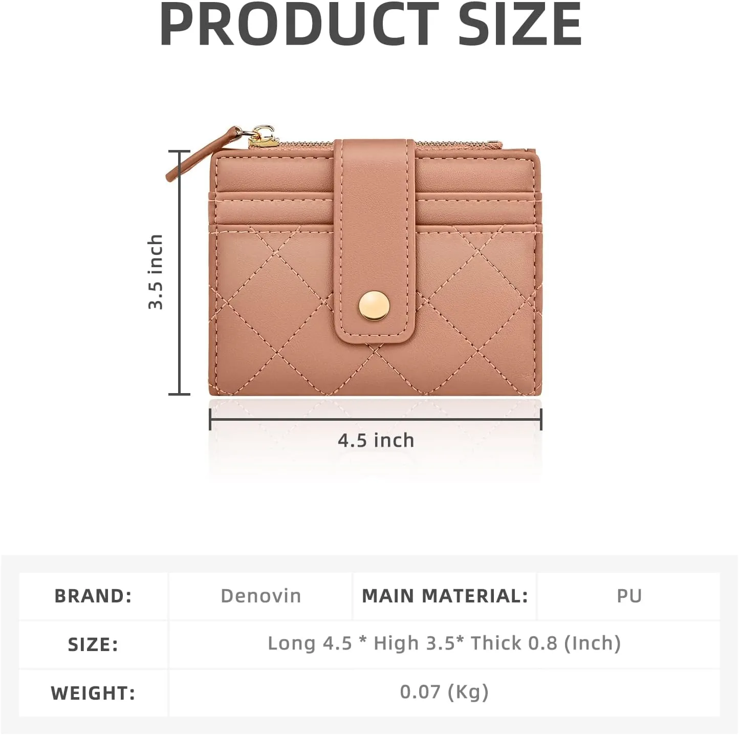 Denovin Wallet Women, Small Cute Card Wallets for Woman, Bifold Credit Business Card Coin Holder with Zipper Purse Pocket for Cash, Key, Change, ID Card, Pink