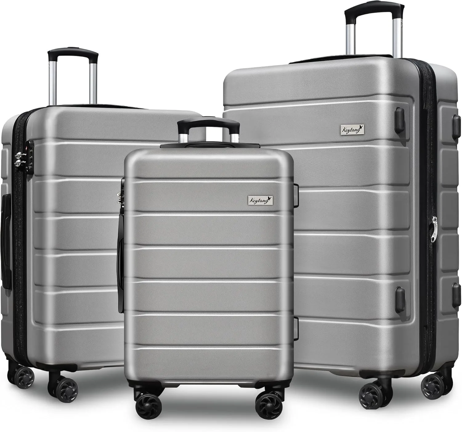 Explorer Expandable Luggage Set 3 Piece, Hardside Carry on Suitcase Sets with Spinner Wheels & TSA Lock, Lightweight Luggage Case for Travel & Business, Silver (20in/24in/28in)