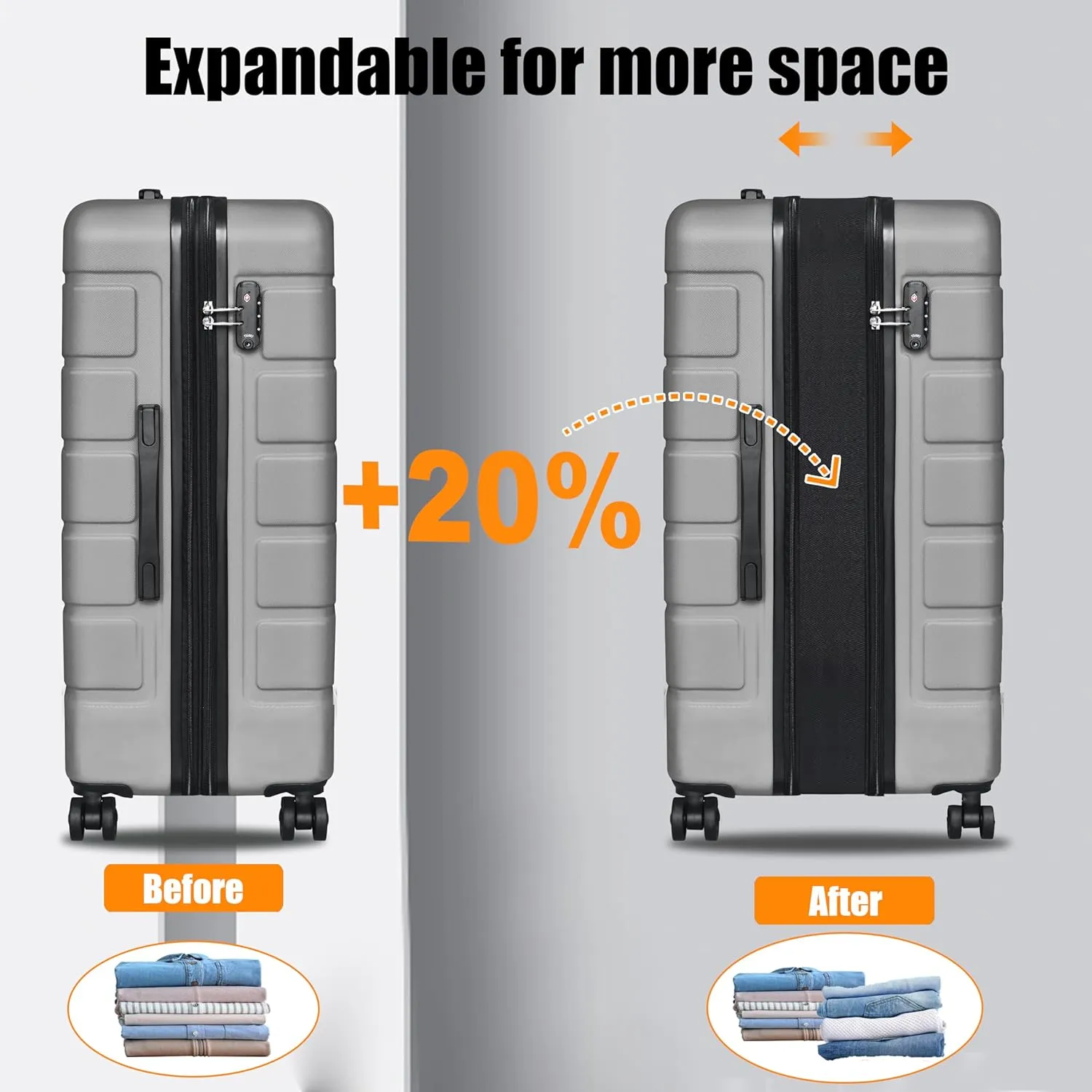 Explorer Expandable Luggage Set 3 Piece, Hardside Carry on Suitcase Sets with Spinner Wheels & TSA Lock, Lightweight Luggage Case for Travel & Business, Silver (20in/24in/28in)