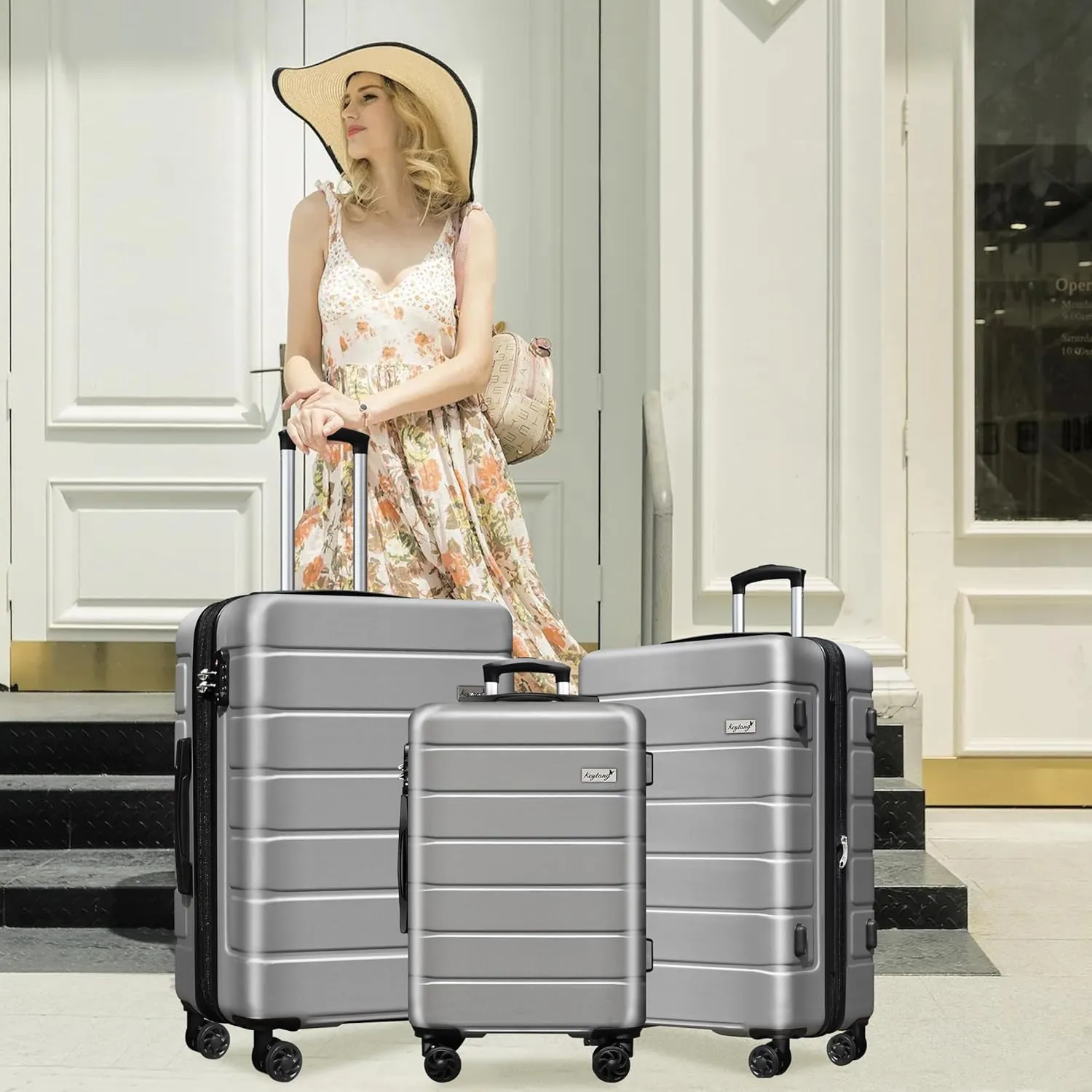 Explorer Expandable Luggage Set 3 Piece, Hardside Carry on Suitcase Sets with Spinner Wheels & TSA Lock, Lightweight Luggage Case for Travel & Business, Silver (20in/24in/28in)