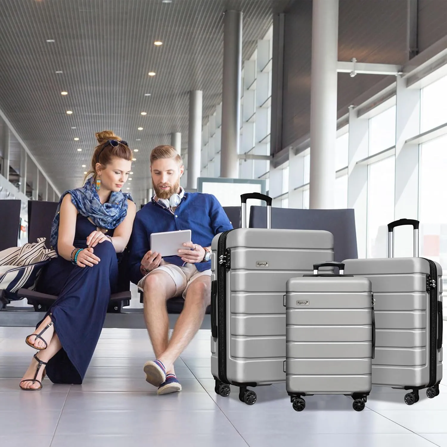 Explorer Expandable Luggage Set 3 Piece, Hardside Carry on Suitcase Sets with Spinner Wheels & TSA Lock, Lightweight Luggage Case for Travel & Business, Silver (20in/24in/28in)