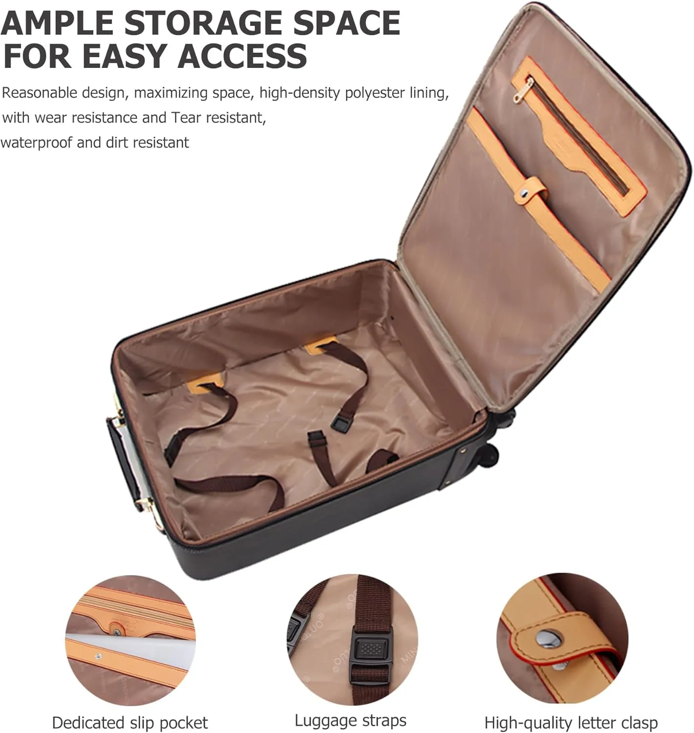 feilario Business Spinner Wheels Luggage PVC Leather Waterproof Carry-On Suitcase Aluminum Alloy Handle Soft Shell Luggage with TSA Lock (Brown, 20in)