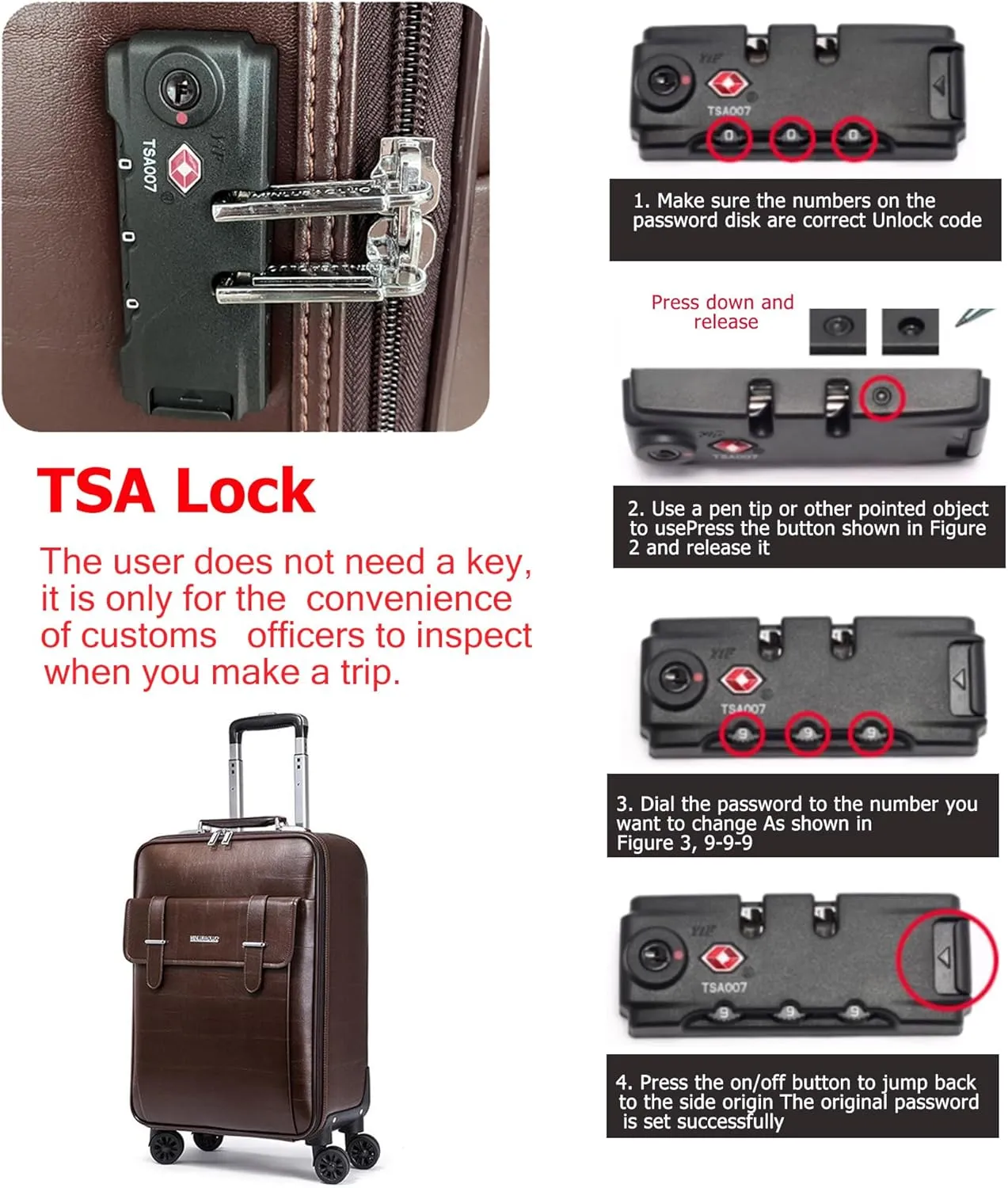 feilario Business Spinner Wheels Luggage PVC Leather Waterproof Carry-On Suitcase Aluminum Alloy Handle Soft Shell Luggage with TSA Lock (Brown, 20in)