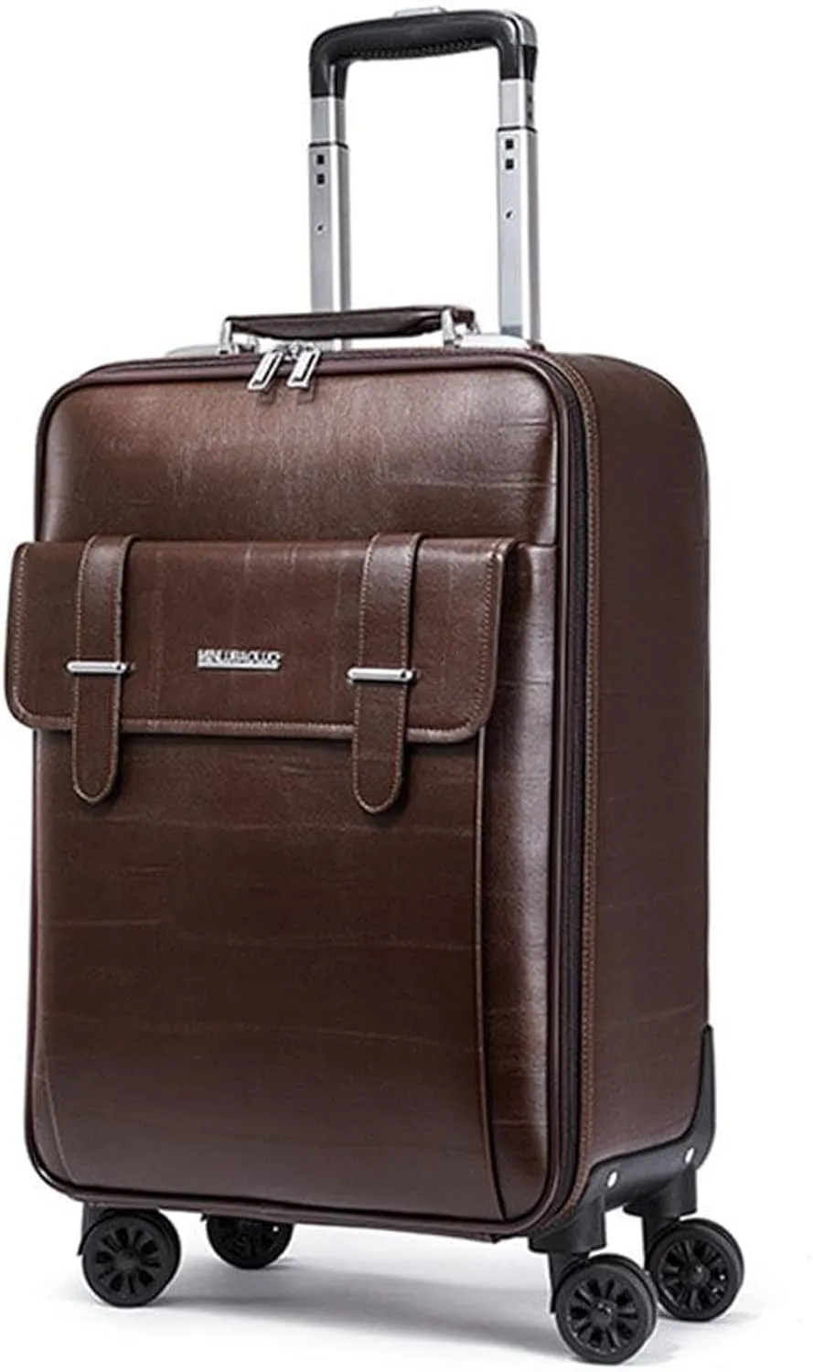 feilario Business Spinner Wheels Luggage PVC Leather Waterproof Carry-On Suitcase Aluminum Alloy Handle Soft Shell Luggage with TSA Lock (Coffee, 20in)