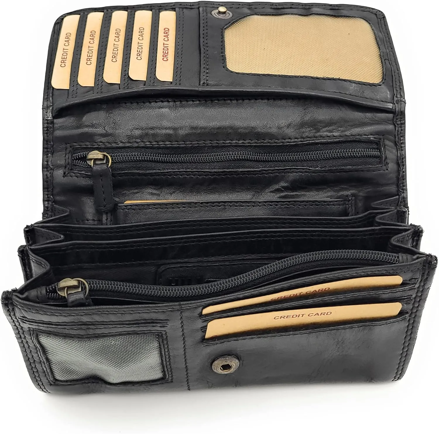 Genuine Leather Women's Purse Washed Leather Braided with Rivets and RFID Protection Vintage Style, Used Look