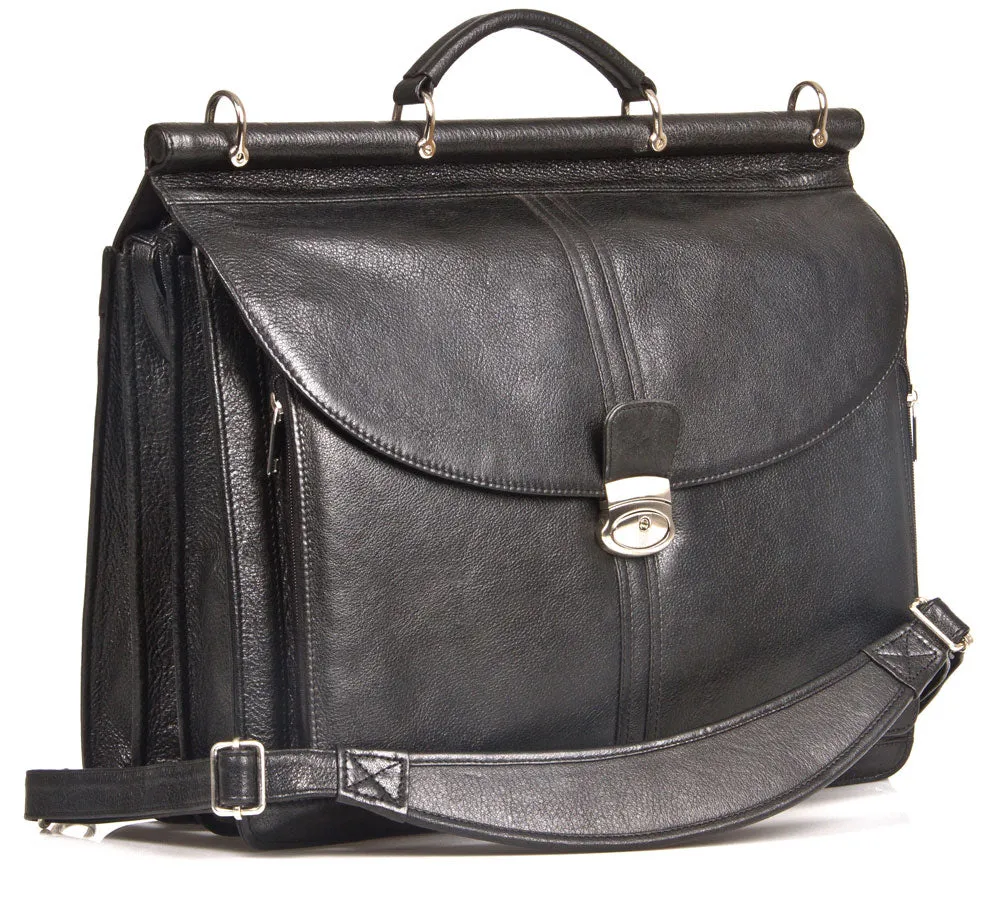 HIDEONLINE BLACK ITALIAN LEATHER TOP ROD 17" LAPTOP BRIEFCASE