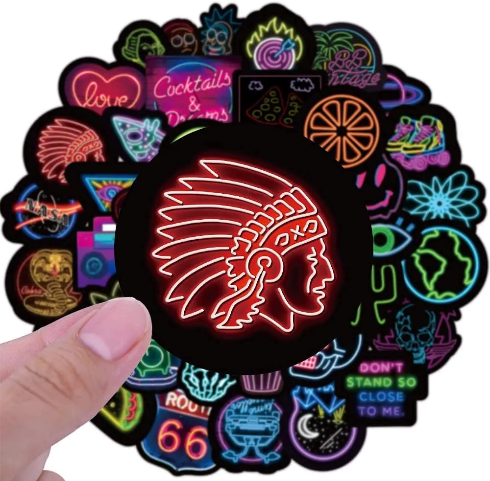 iDream Neon Party Theme Waterproof Vinyl DIY Sticker for Suitcase Bicycle Laptop Helmet Car (Set of 50)