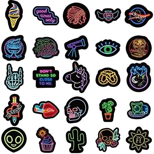 iDream Neon Party Theme Waterproof Vinyl DIY Sticker for Suitcase Bicycle Laptop Helmet Car (Set of 50)