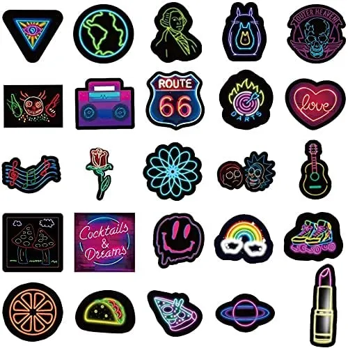 iDream Neon Party Theme Waterproof Vinyl DIY Sticker for Suitcase Bicycle Laptop Helmet Car (Set of 50)