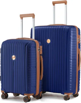 Joyway Luggage Sets 2 Piece PP Hardshell Carry on Suitcase and Checked Luggage, Travel Lightweight Suitcase Set with Double Spinner Wheels and TSA Lock (Navy Blue, 20 28 inch)