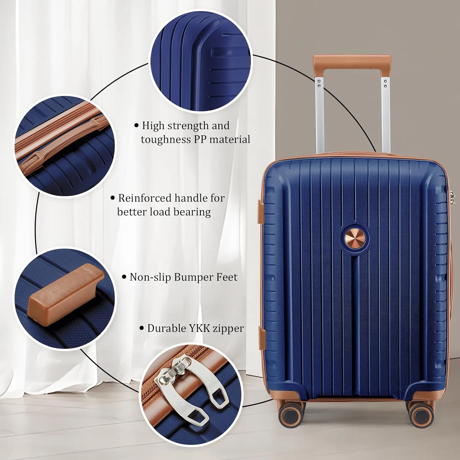 Joyway Luggage Sets 2 Piece PP Hardshell Carry on Suitcase and Checked Luggage, Travel Lightweight Suitcase Set with Double Spinner Wheels and TSA Lock (Navy Blue, 20 28 inch)