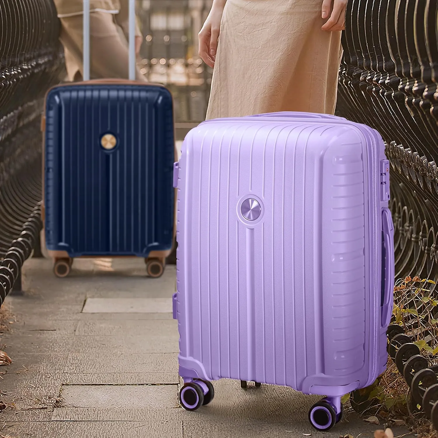 Joyway Luggage Sets 2 Piece PP Hardshell Carry on Suitcase and Checked Luggage, Travel Lightweight Suitcase Set with Double Spinner Wheels and TSA Lock (Navy Blue, 20 28 inch)