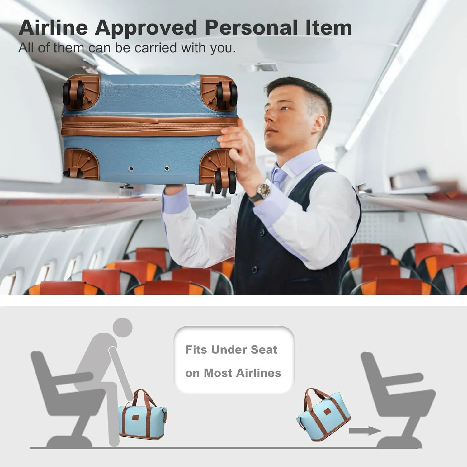 Kono Luggage Set 4 Piece Carry On Hardside Luggage with TSA Lock Spinner Wheels Carry On Suitcase Apricot Blue