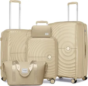 LARVENDER Luggage Sets 5 Piece, PP Hardshell Suitcase Set, Carry on Luggage Set, Expandable Travel Luggage Set with TSA Lock, Large Suitcase with Spinner Wheels for Women Men(CHAMPAGNE/20/24/28/DB/TB)