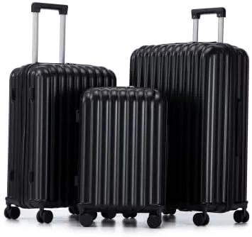 Luggage Set,3 Piece Suitcase with Spinner Wheels, Suitcase with with Cup Holder & USB Port & Phone Holder, Carry On Luggage Easy Travel for Men and Women(20/24/28) (Black)