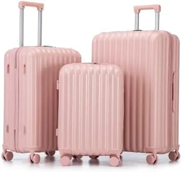 Luggage Set,3 Piece Suitcase with Spinner Wheels, Suitcase with with Cup Holder & USB Port & Phone Holder, Carry On Luggage Easy Travel for Men and Women(20/24/28) (Pink)