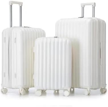 Luggage Set,3 Piece Suitcase with Spinner Wheels, Suitcase with with Cup Holder & USB Port & Phone Holder, Carry On Luggage Easy Travel for Men and Women(20/24/28) (White)