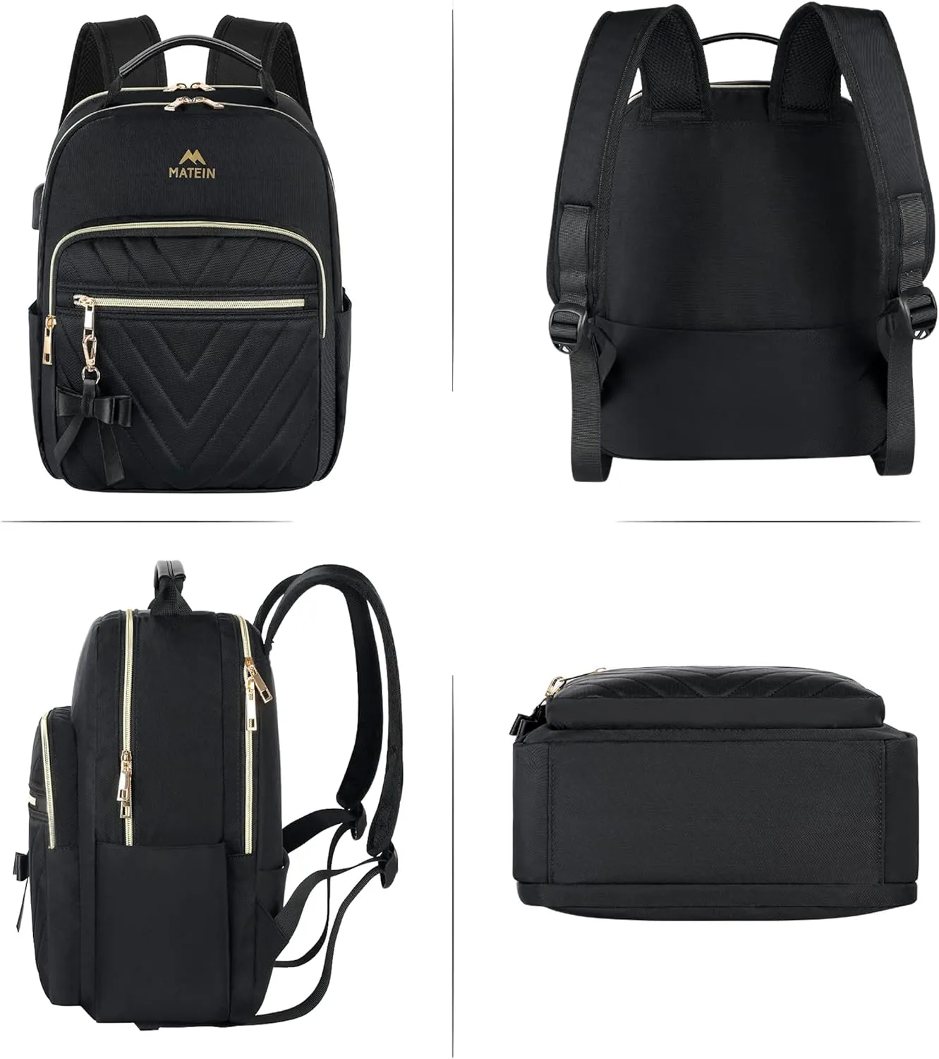 MATEIN Mini Backpack for Women, Waterproof Stylish Daypack Purse Shoulder Bag with USB Charging Port, Lightweight Small Casual Daily Travel Backpack, Lady Girls Gifts for Work School, 2pcs Sets, Black