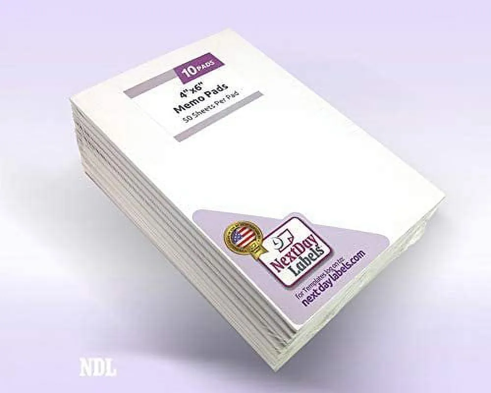 NextDayLabels - Memo Pads, 10 Notepads with 50 Sheets - 4x6 Sheets Per Scratch Pad, White, 50#, Office and School Supplies for Writing Notes, Grocery Shoppin