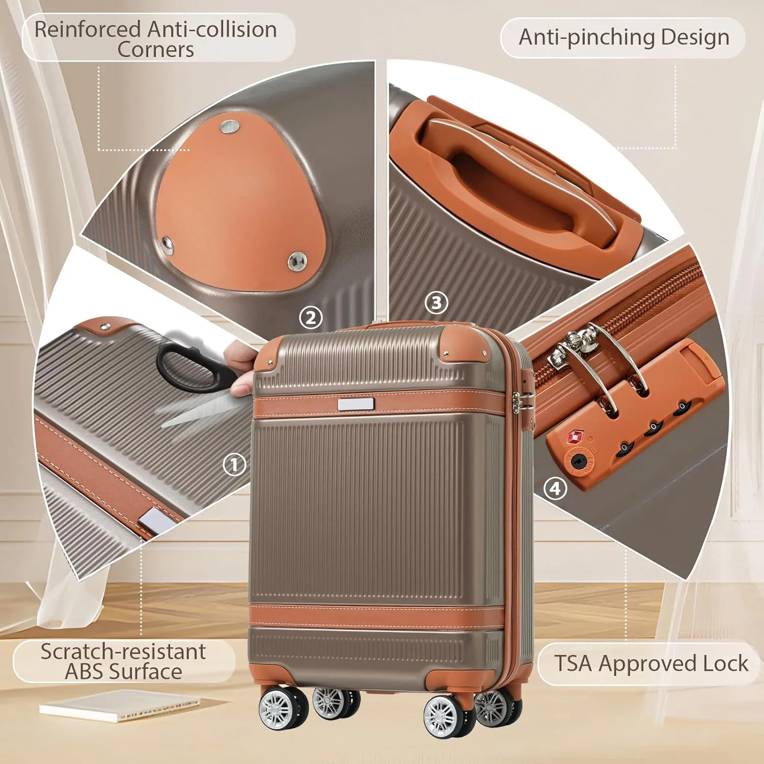 Suitcase Set 3 Piece Carry On Hardside Luggage with TSA Lock Spinner Wheels, Luggage Sets 20 Inch Carry on Suitcase ABS Hardshell Luggage 3 Piece Set with TSA Lock Spinner Wheels
