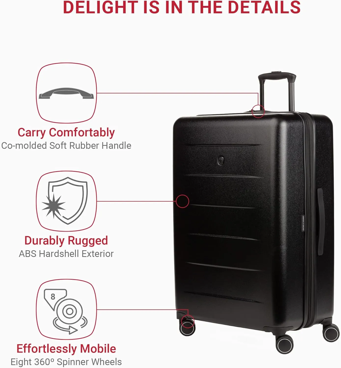 SwissGear 8020 Eclipse Hardside Expandable Luggage with Spinner Wheels, Black, Checked-Large 27-Inch