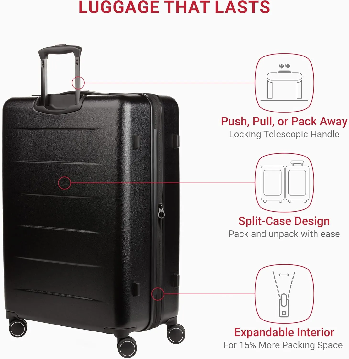 SwissGear 8020 Eclipse Hardside Expandable Luggage with Spinner Wheels, Black, Checked-Large 27-Inch