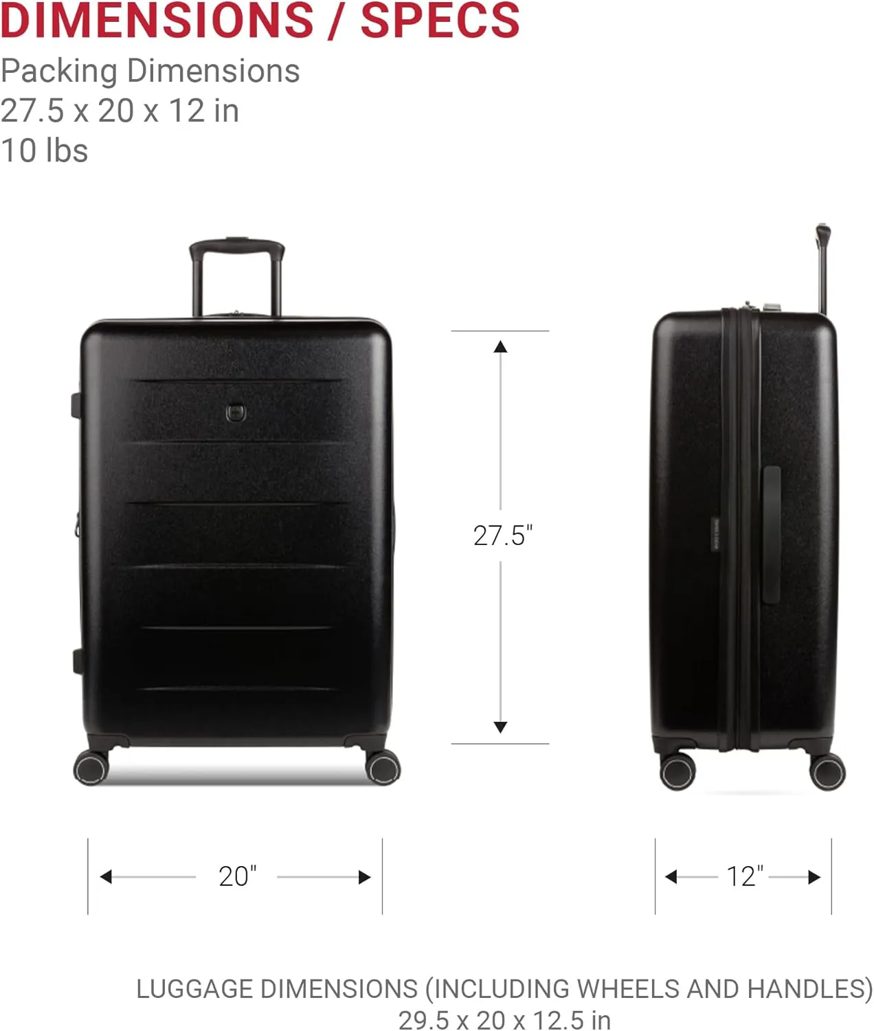 SwissGear 8020 Eclipse Hardside Expandable Luggage with Spinner Wheels, Black, Checked-Large 27-Inch