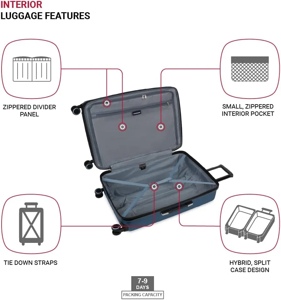 SwissGear Duet Hardside Expandable Luggage with Spinner Wheels, Light Blue/Navy, Checked-Large 28-Inch