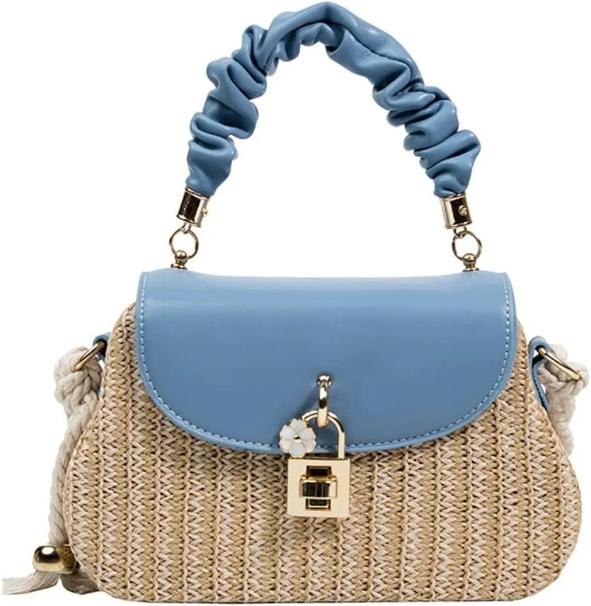 Trendy Straw Shoulder Handbag Woven Crossbody Bags for Women Casual Rattan Satchel Commuter Purses With Chain