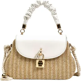Trendy Straw Shoulder Handbag Woven Crossbody Bags for Women Casual Rattan Satchel Commuter Purses With Chain