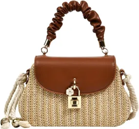 Trendy Straw Shoulder Handbag Woven Crossbody Bags for Women Casual Rattan Satchel Commuter Purses With Chain