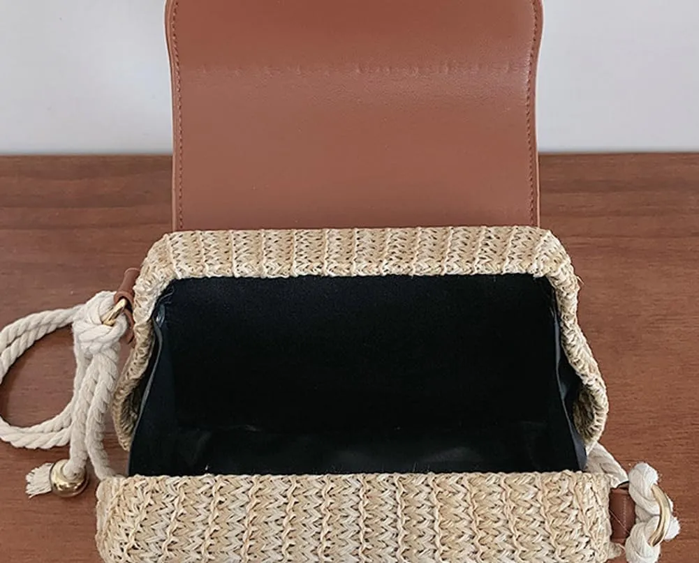 Trendy Straw Shoulder Handbag Woven Crossbody Bags for Women Casual Rattan Satchel Commuter Purses With Chain